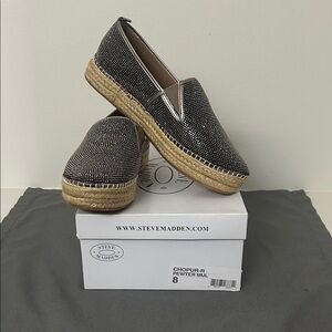 Steve Madden Pewter Metallic and Tan Espadrilles